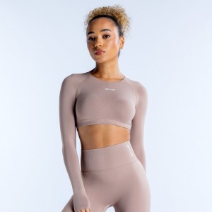 Τοπ DFYNE Dynamic Long Sleeve Crop γυναικεια Μπεζ | 096354WOK