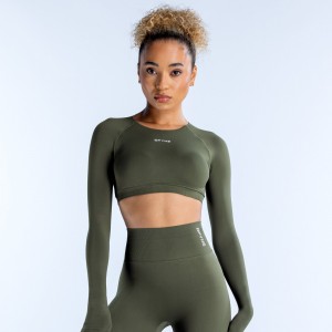Τοπ DFYNE Dynamic Long Sleeve Crop γυναικεια Ελιά | 297608ICU