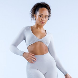 Τοπ DFYNE Ignite Twist Front Crop γυναικεια ανοιχτο γκρι | 314760SDJ