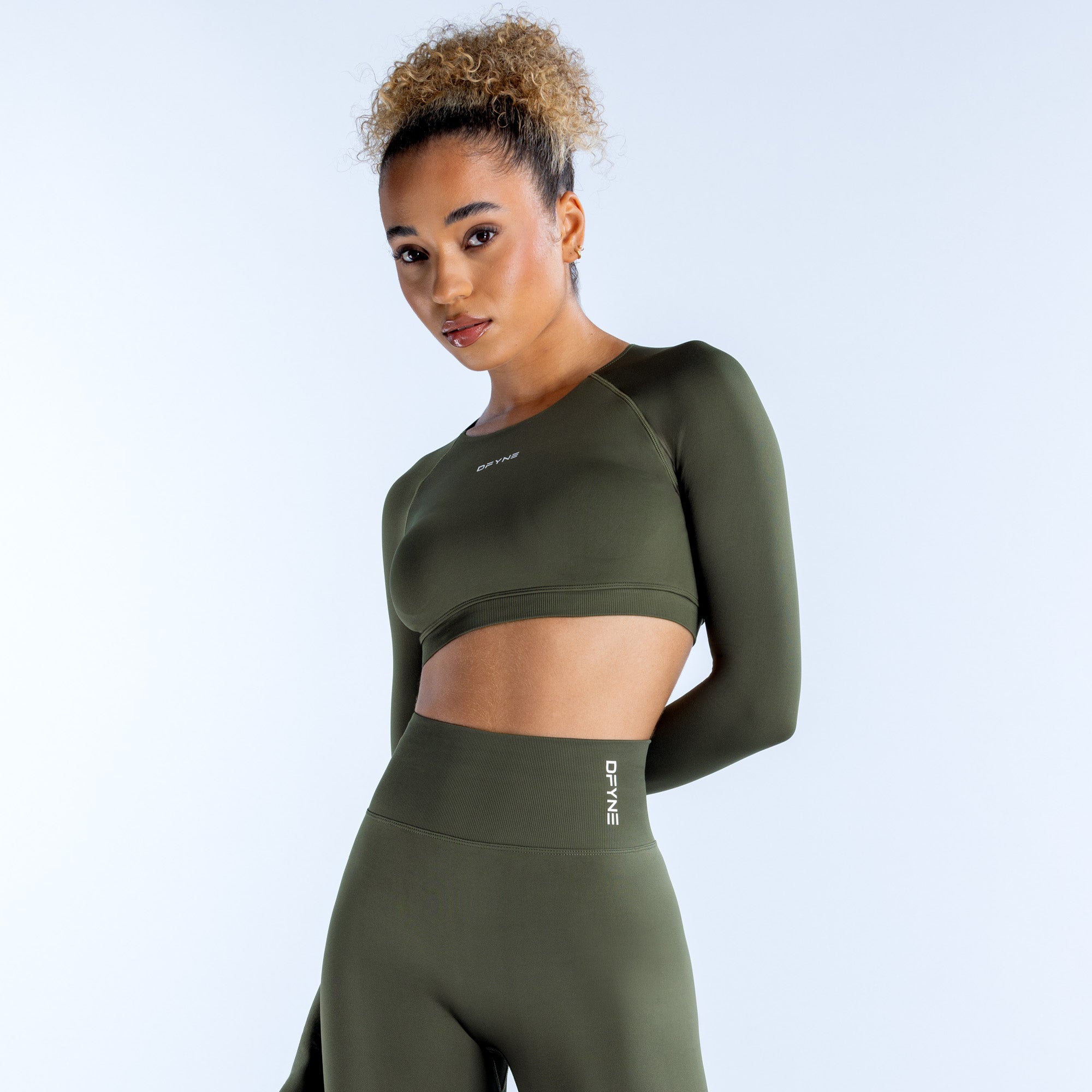 Τοπ DFYNE Dynamic Long Sleeve Crop γυναικεια Ελιά | 297608ICU