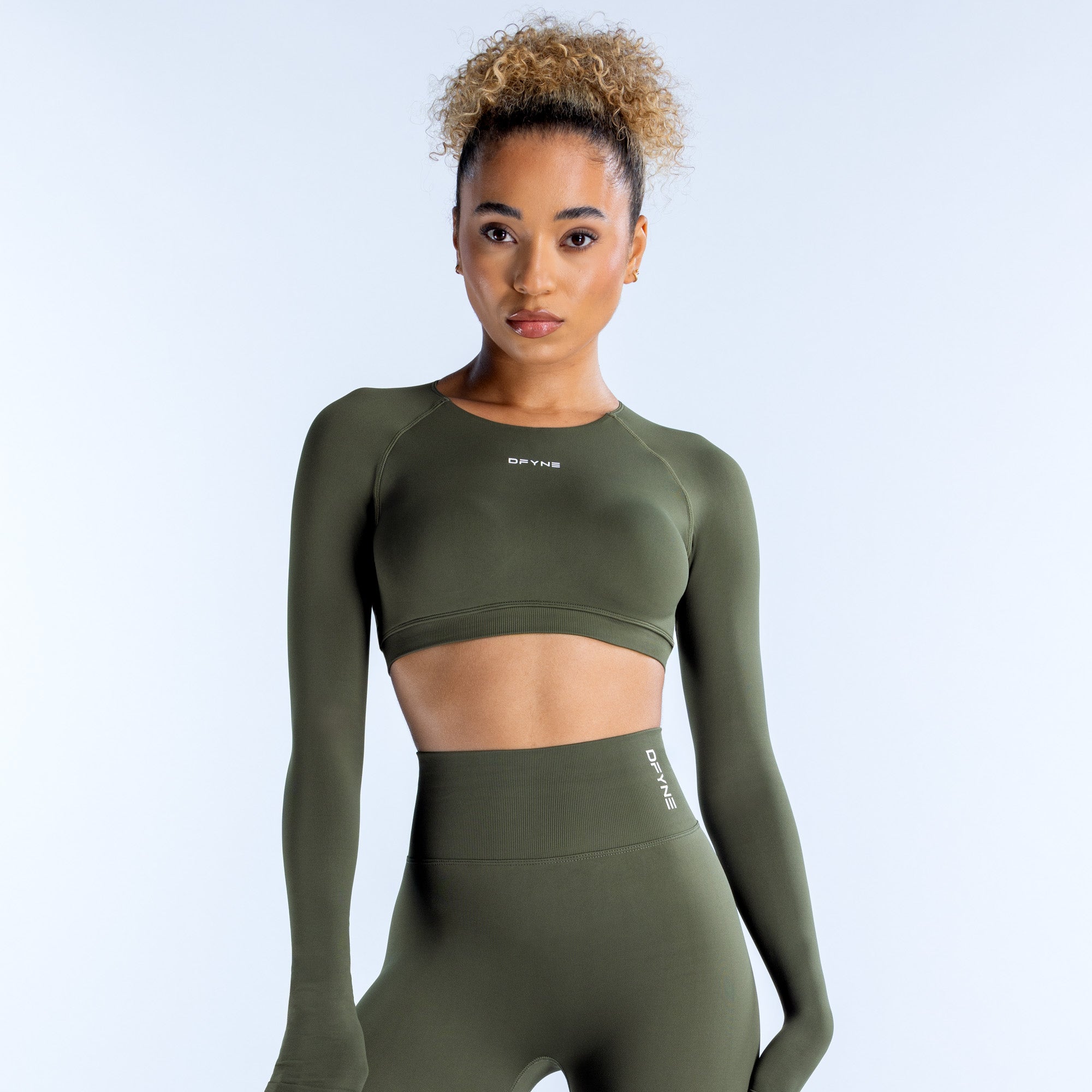 Τοπ DFYNE Dynamic Long Sleeve Crop γυναικεια Ελιά | 297608ICU