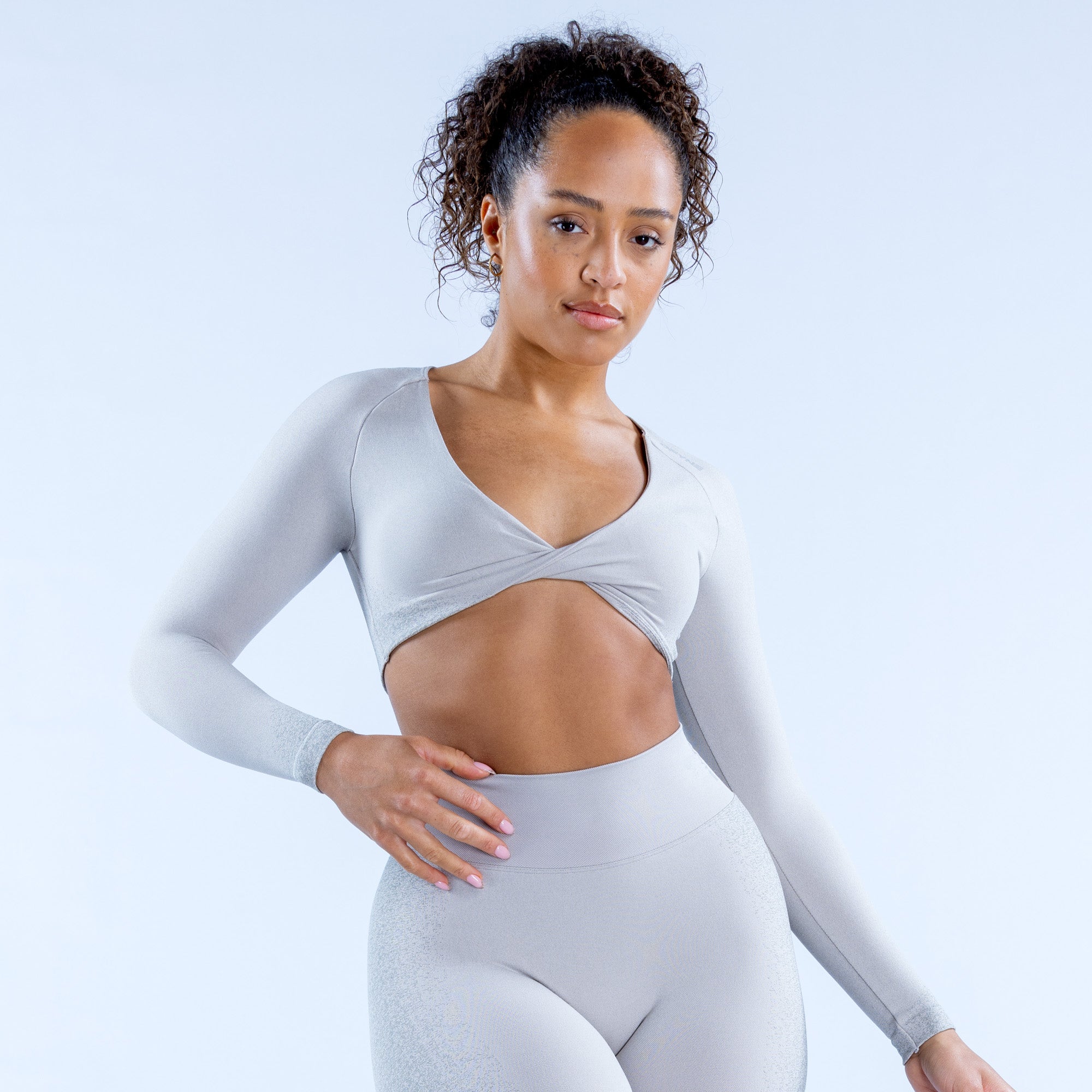 Τοπ DFYNE Ignite Twist Front Crop γυναικεια ανοιχτο γκρι | 314760SDJ