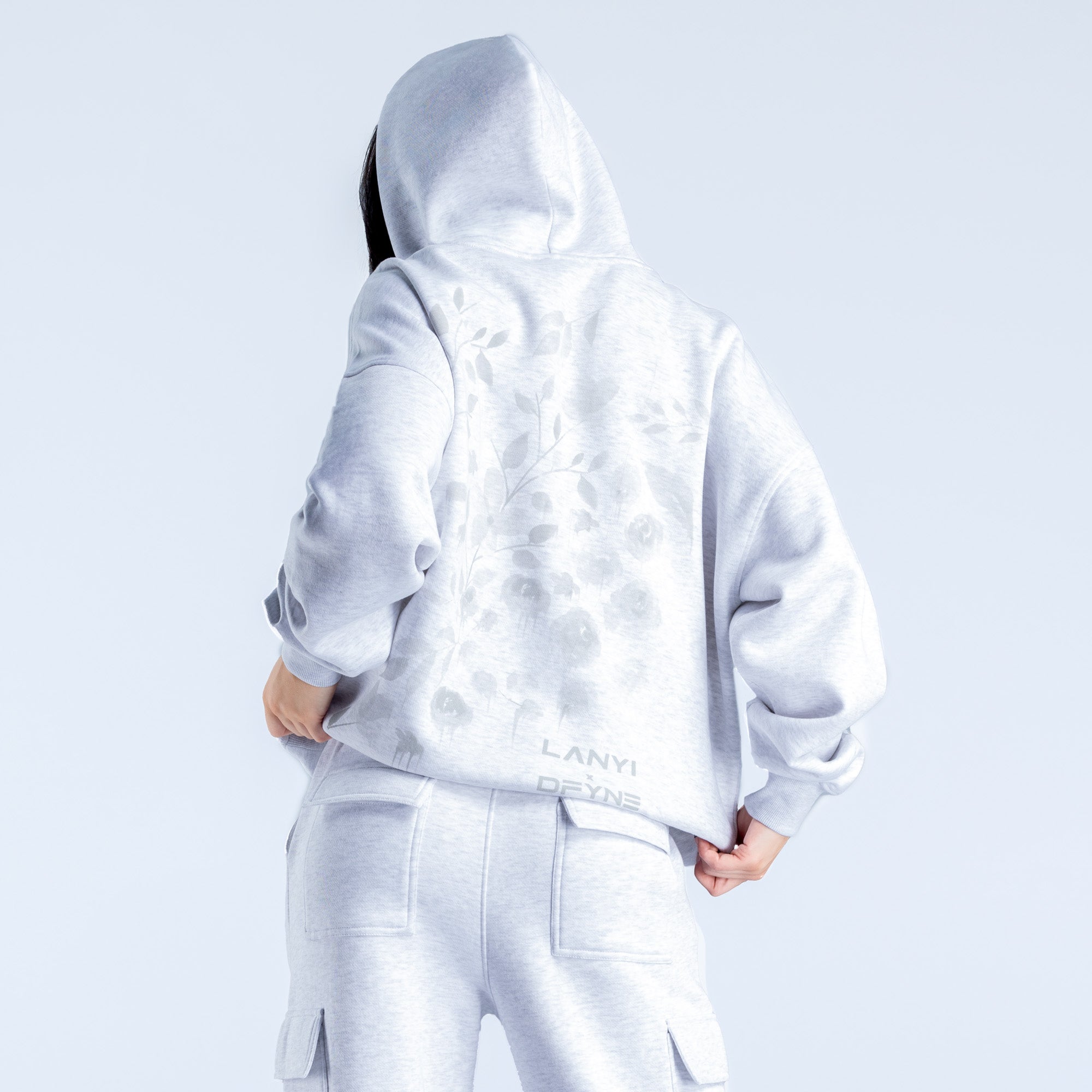 Φουτερ με Κουκουλα DFYNE Lanyi Edit Oversized γυναικεια γκρι | 071439IJA