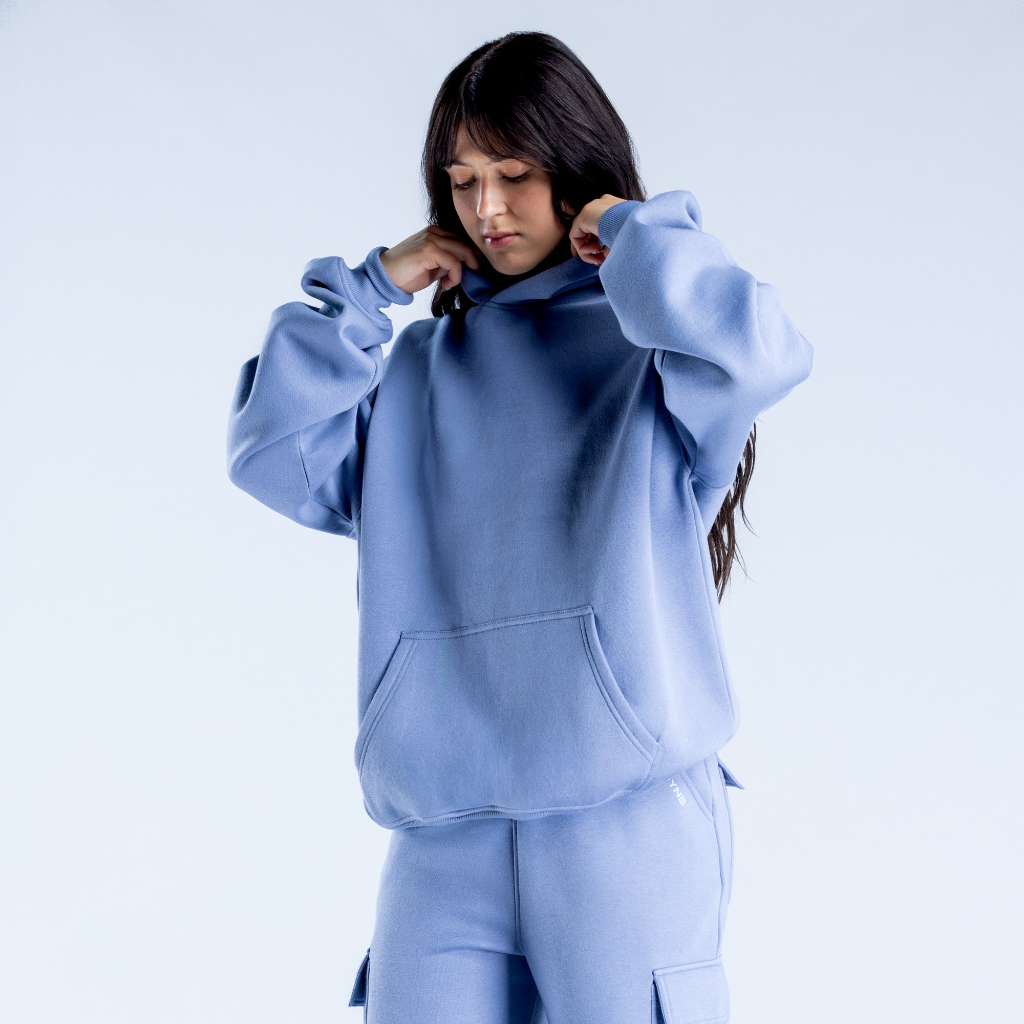 Φουτερ με Κουκουλα DFYNE Lanyi Edit Oversized γυναικεια μπλε | 964085MXK
