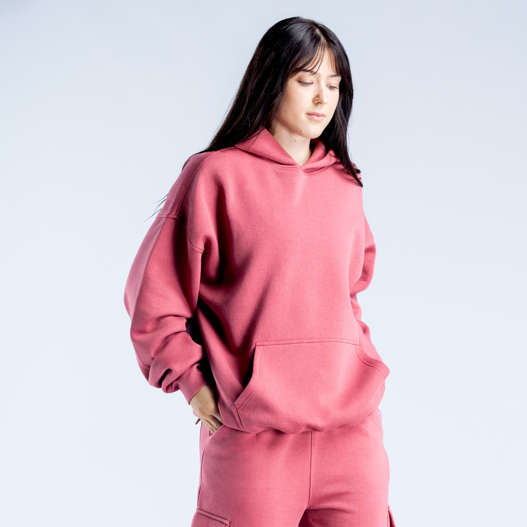 Φουτερ με Κουκουλα DFYNE Lanyi Edit Oversized γυναικεια βαθυ ροζ | 503648HMQ
