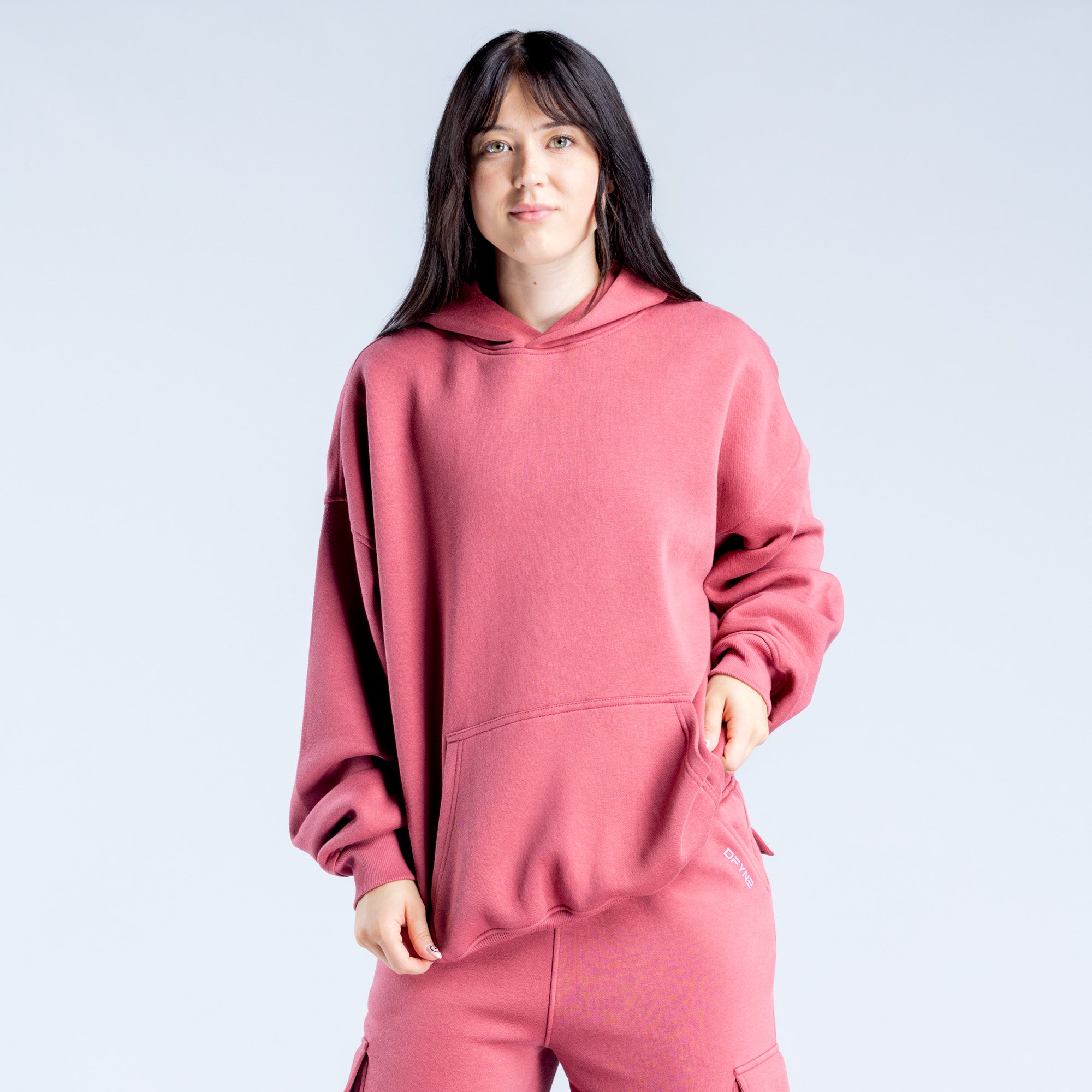 Φουτερ με Κουκουλα DFYNE Lanyi Edit Oversized γυναικεια βαθυ ροζ | 503648HMQ